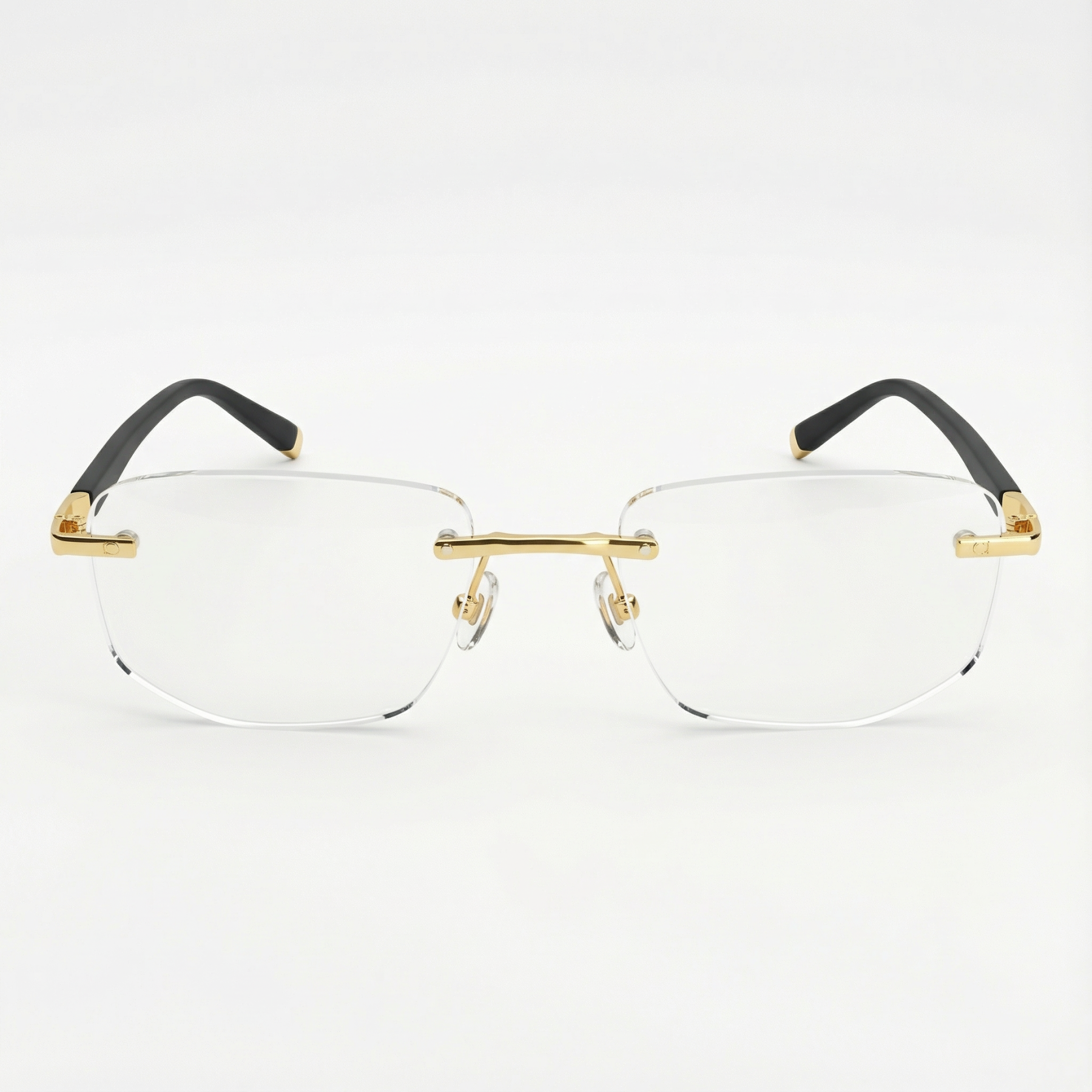 ゴールドのフレームレス レトロ老眼鏡