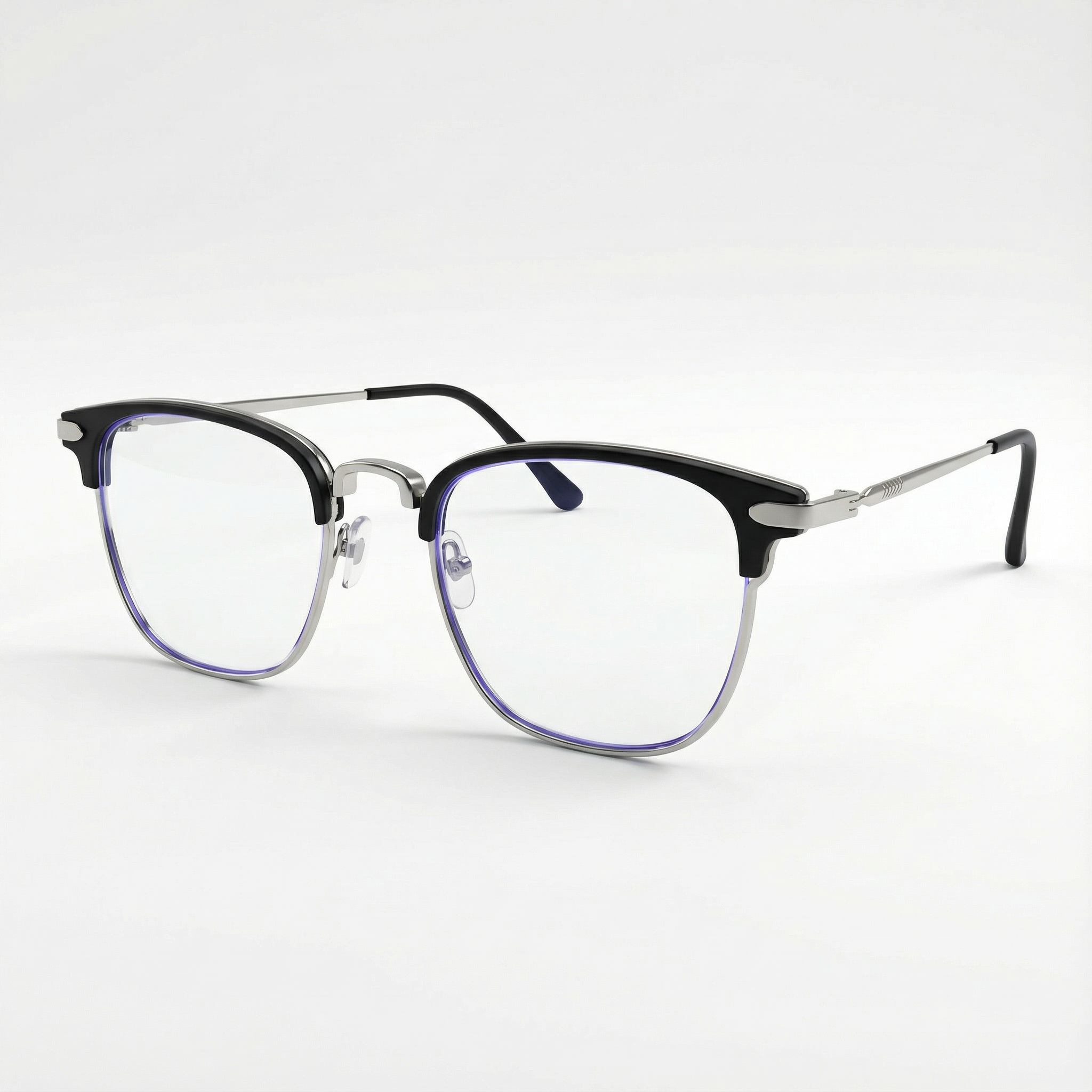 ブラックのスクエア型ハーフフレーム ブルーライトカット眼鏡