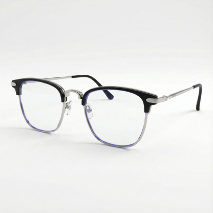 ブラックのスクエア型ハーフフレーム ブルーライトカット眼鏡
