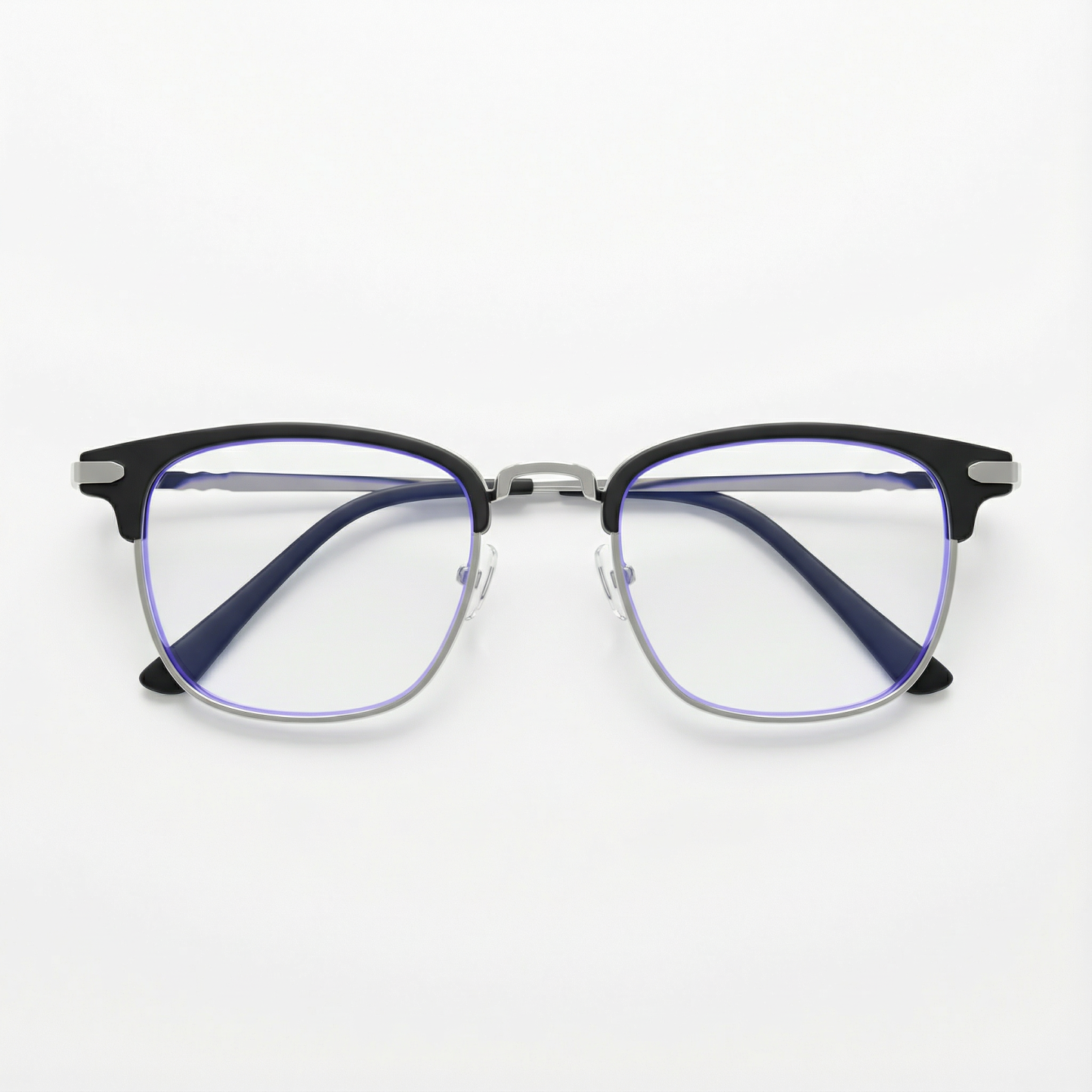 ブラックのスクエア型ハーフフレーム ブルーライトカット眼鏡