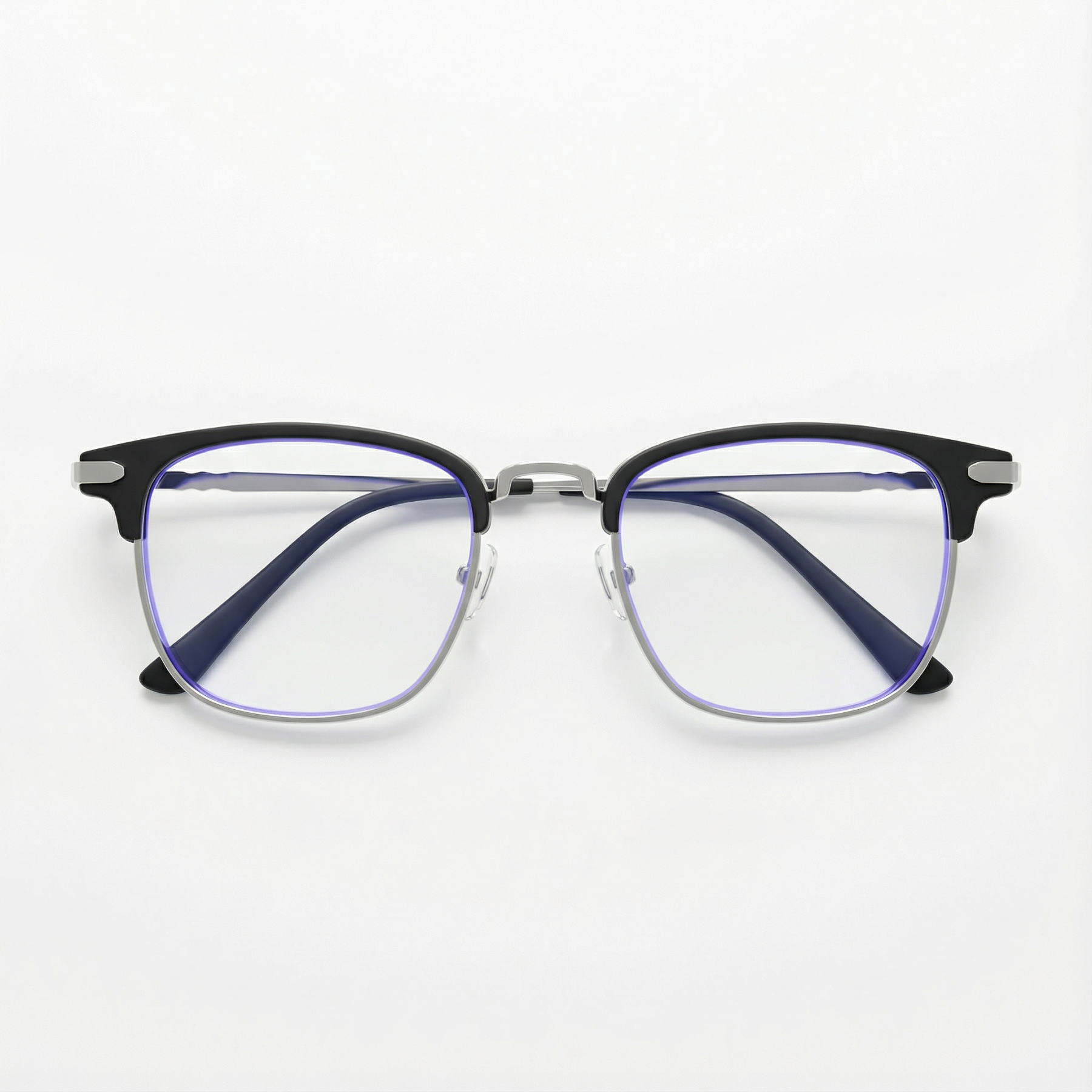 ブラックのスクエア型ハーフフレーム ブルーライトカット眼鏡