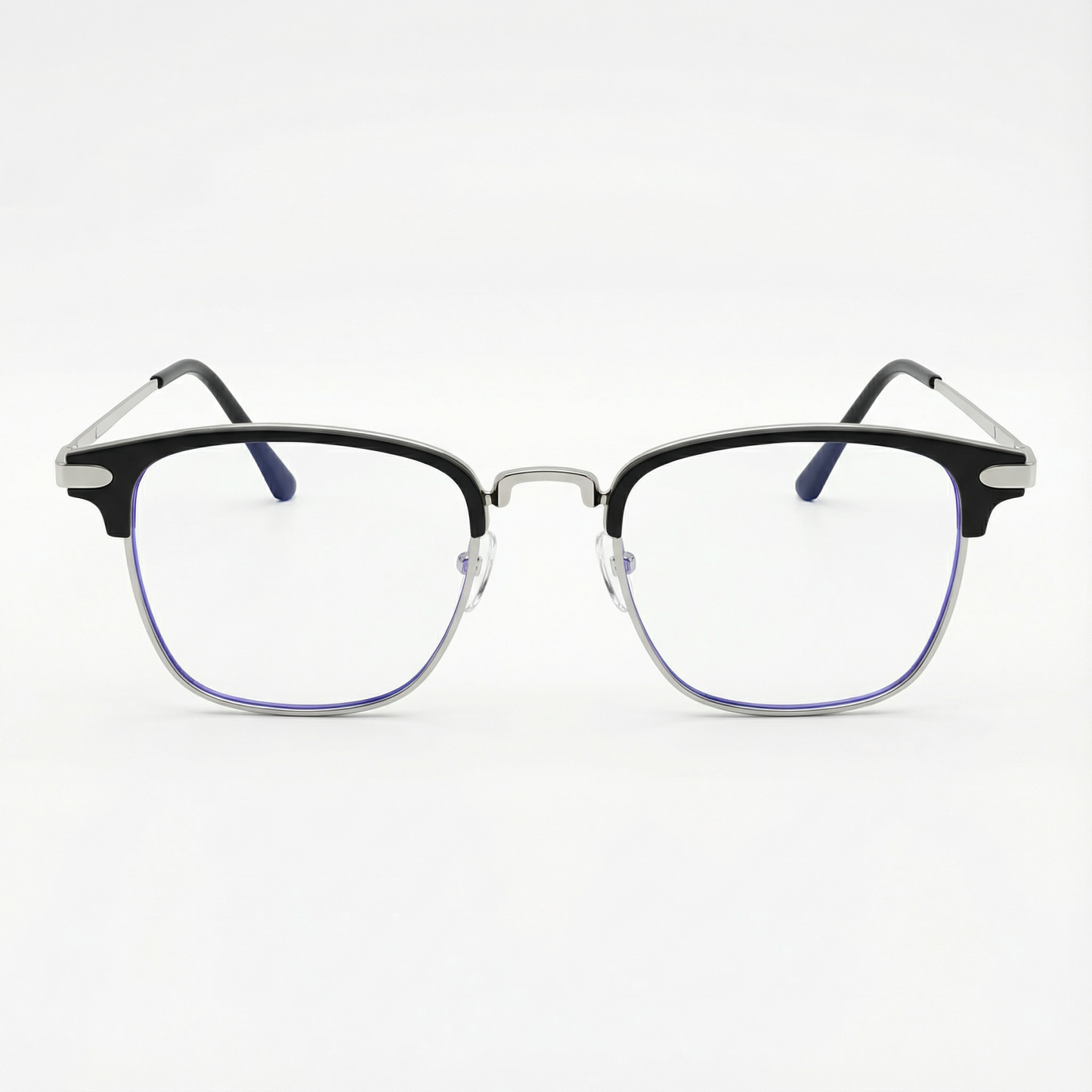 ブラックのスクエア型ハーフフレーム ブルーライトカット眼鏡