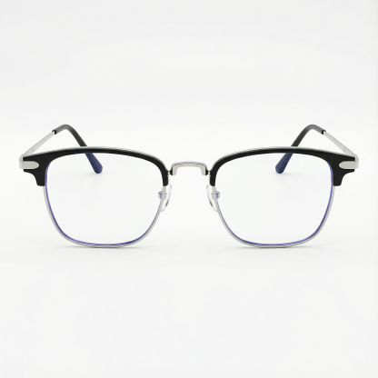 ブラックのスクエア型ハーフフレーム ブルーライトカット眼鏡