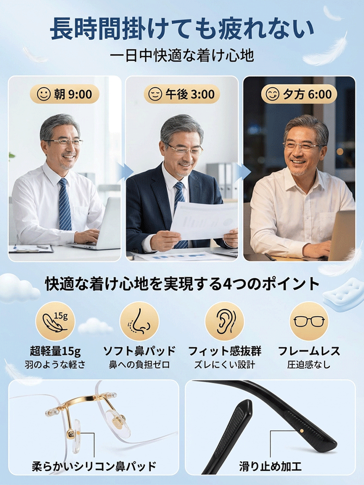 調光フレームレス老眼鏡