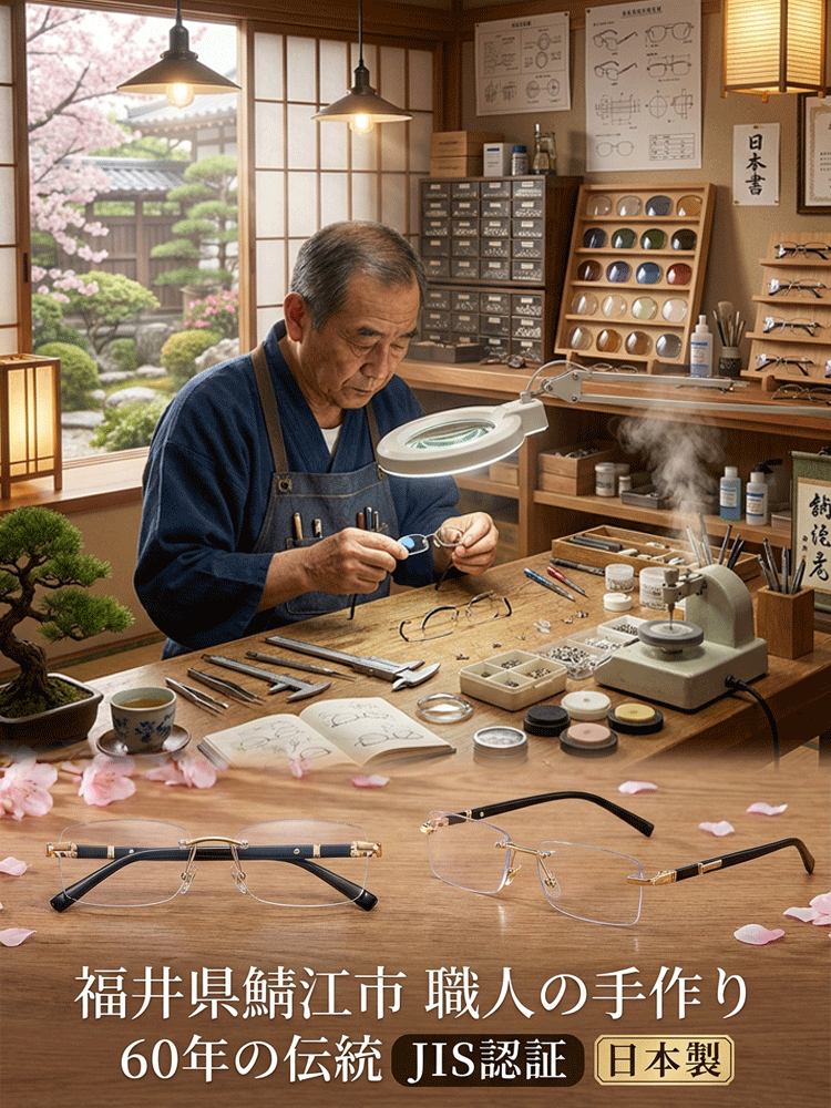 調光フレームレス老眼鏡