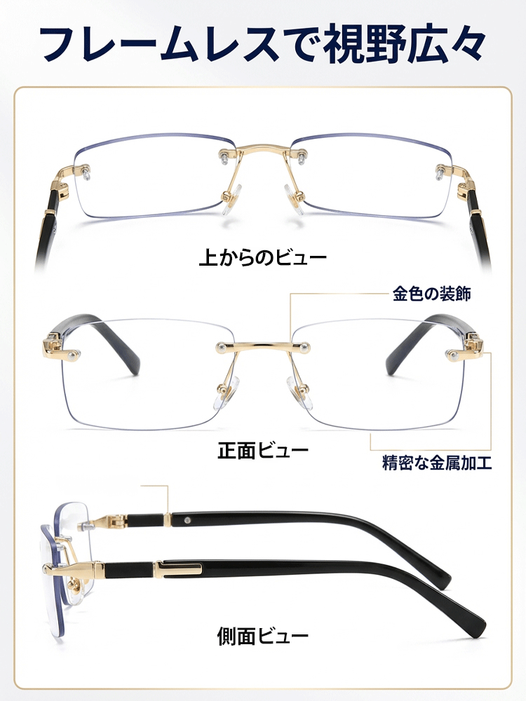 調光フレームレス老眼鏡