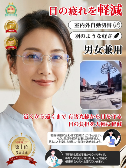 ブルーライトカット＆調光レンズ老眼鏡