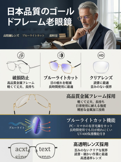 超軽量ブルーライトカット老眼鏡