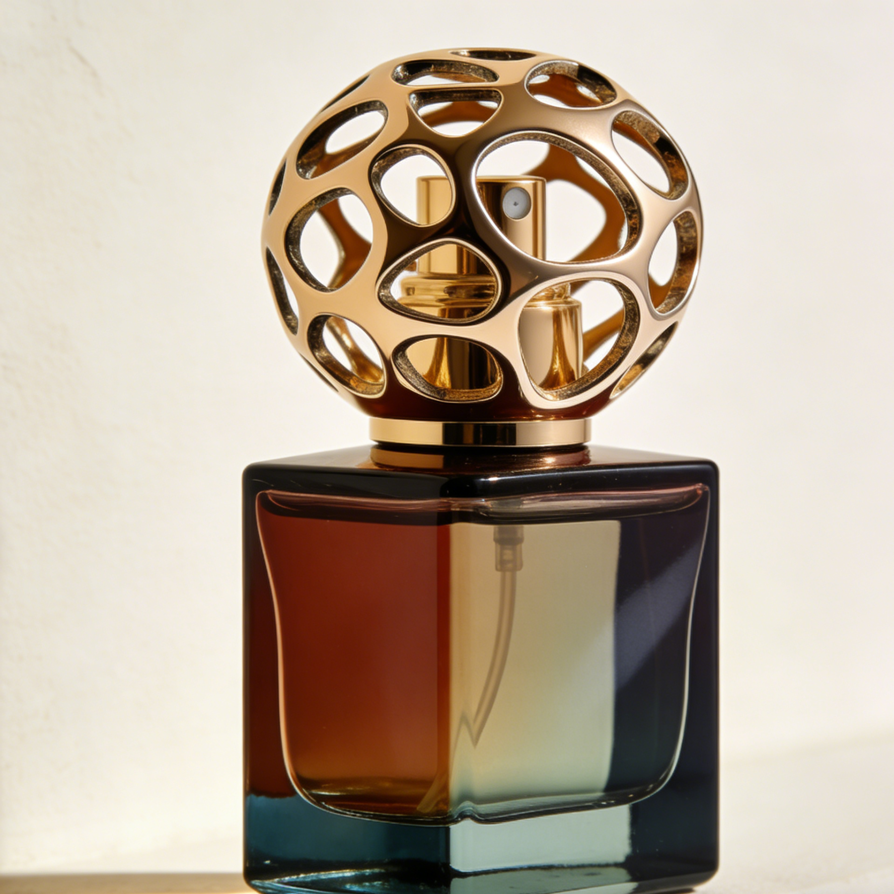 金色鏤空球形蓋漸變色香水瓶