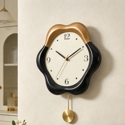 黑金色波浪邊框掛鐘