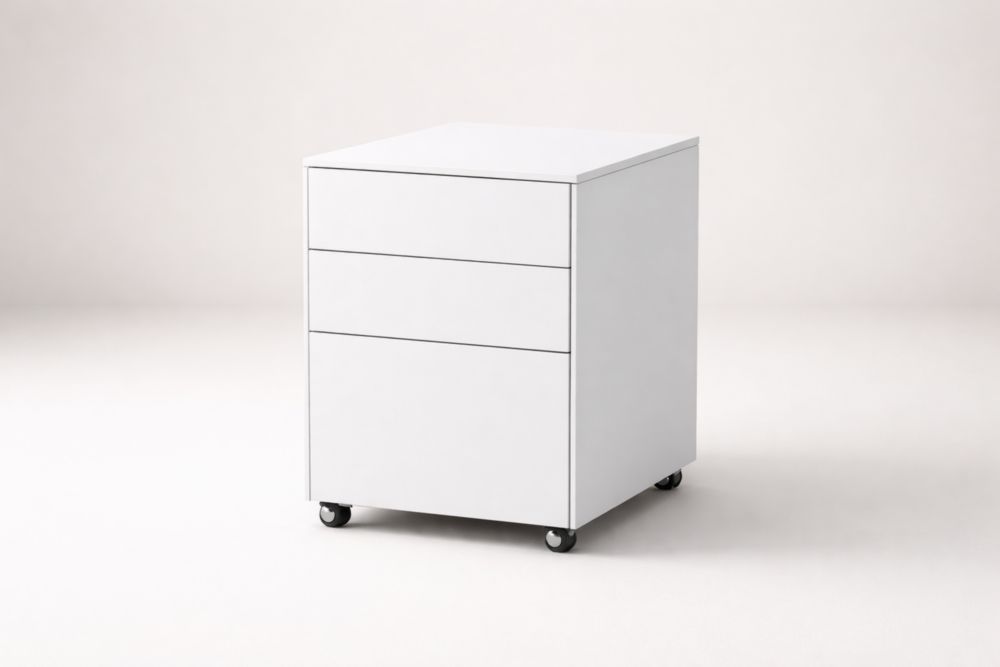 White Mobile File Cabinet with Three Drawers and Casters-Domunera