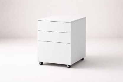 White Mobile File Cabinet with Three Drawers and Casters-Domunera