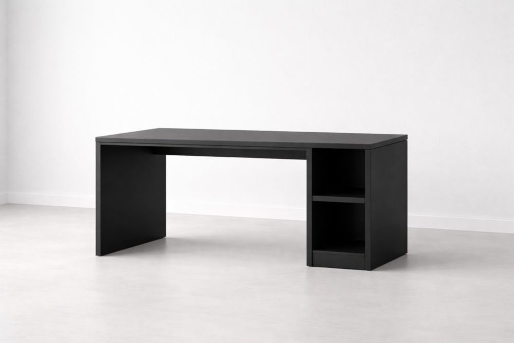 Black Rectangular Desk with Shelving Unit 140x65×75 cm-Domunera