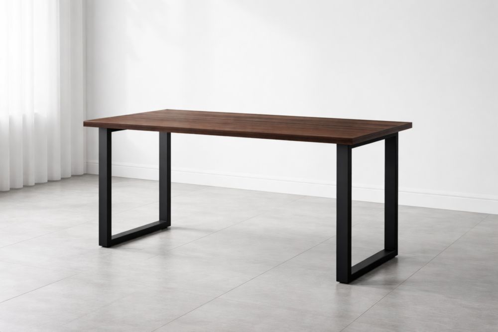 Wood Rectangular Table with Metal Legs Brown-Domunera