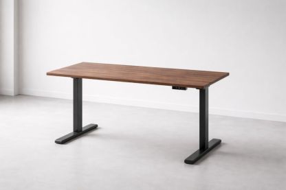 Height Adjustable Sit-Stand Desk Walnut Wood Black Metal Frame-Domunera