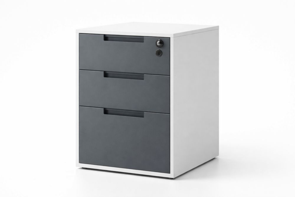 Steel Office Filing Cabinet 3-Drawer with Lock in Gray and White-Domunera