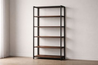 Industrial Wood Metal Bookshelf Rectangle Brown 5-Tier 180x90x35 cm-Domunera