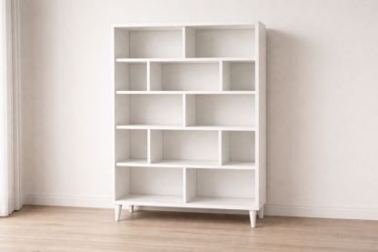 White Multi-Shelf Wooden Bookcase 183cm x 122cm x 30cm-Domunera
