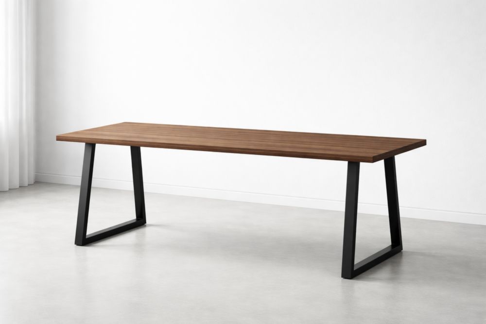 Rectangular Walnut Dining Table with Black Metal Legs 200x90x75 cm-Domunera