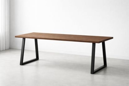 Rectangular Walnut Dining Table with Black Metal Legs 200x90x75 cm-Domunera
