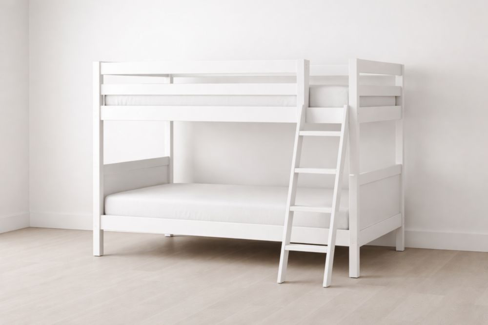 White Solid Wood Bunk Bed with Ladder-Domunera