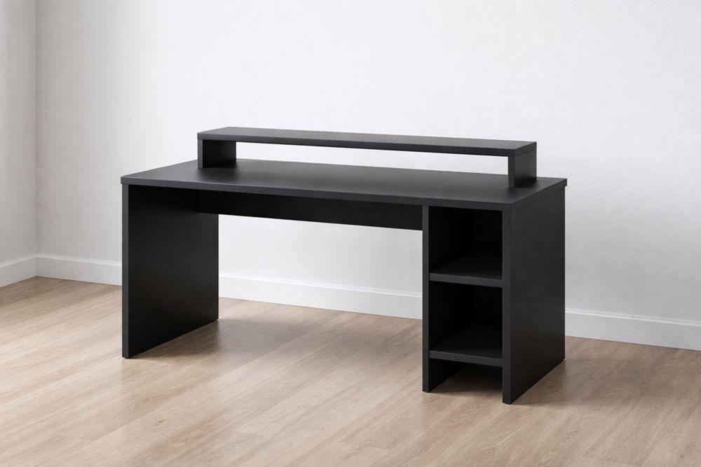 Black Rectangular Desk with Shelves MDF 150cm x 60cm x 75cm-Domunera