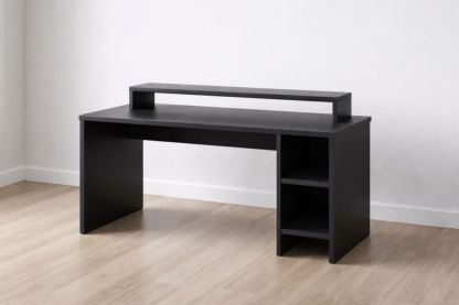 Black Rectangular Desk with Shelves MDF 150cm x 60cm x 75cm-Domunera