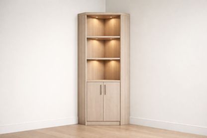 Corner Cabinet Light Wood with Shelves and LED Lighting-Havenluzio