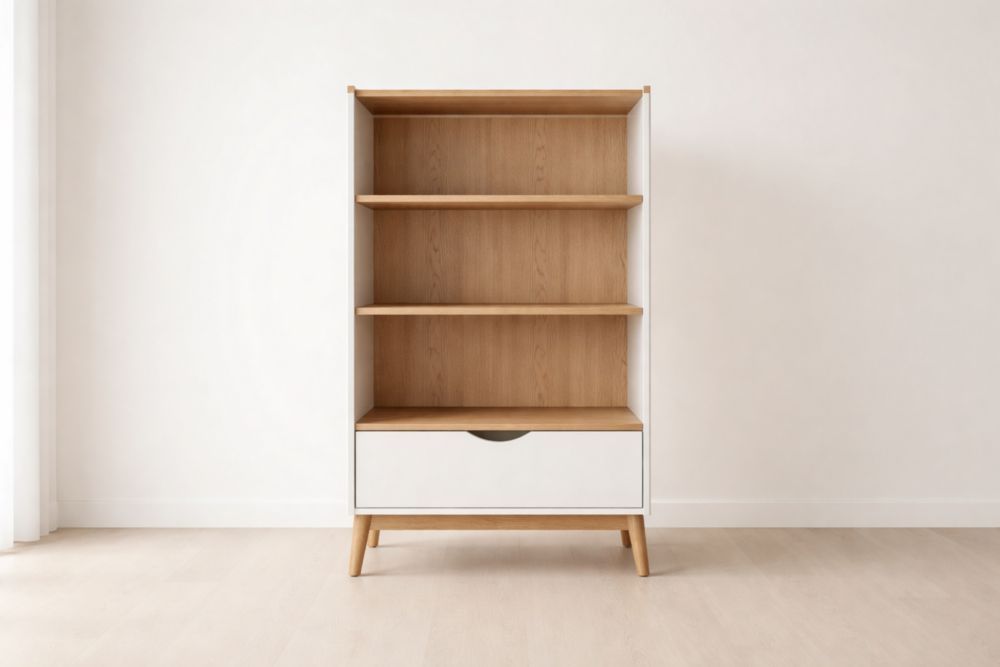 Wooden Bookshelf with Drawer White and Oak Finish-Havenluzio