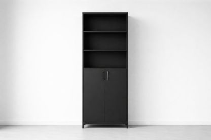 Black MDF Tall Bookshelf with Cabinet-Havenluzio
