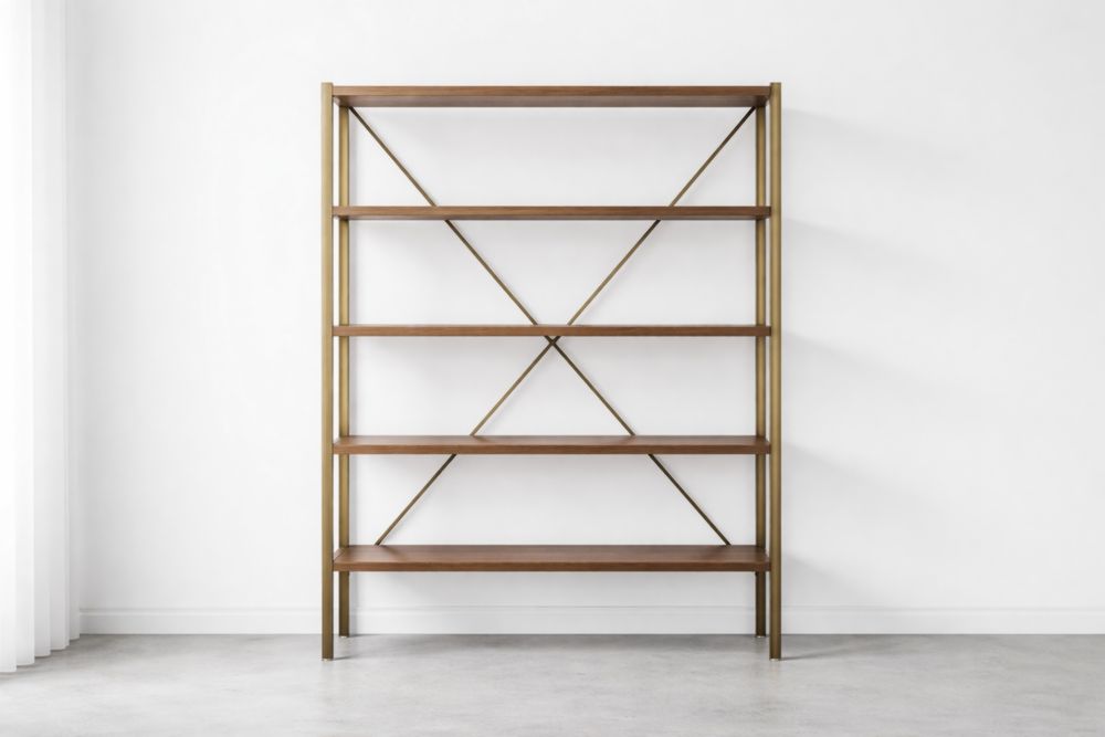 Wood and Metal Bookshelf with Five Shelves Brown-Havenluzio