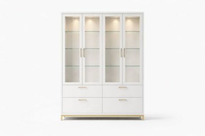 White Glass Display Cabinet with Shelves and Drawers-Havenluzio