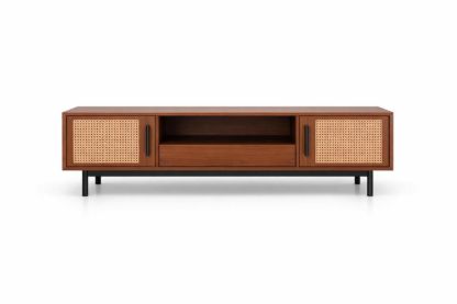 Wood TV Stand with Rattan Doors and Black Metal Legs 150cm-Havenluzio