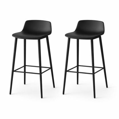 Set of 2 Black Bar Stools with Backrest and Metal Legs