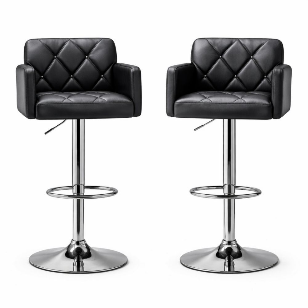 Black Faux Leather Adjustable Swivel Bar Stools Set with Chrome Base