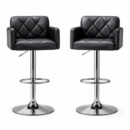 Black Faux Leather Adjustable Swivel Bar Stools Set with Chrome Base