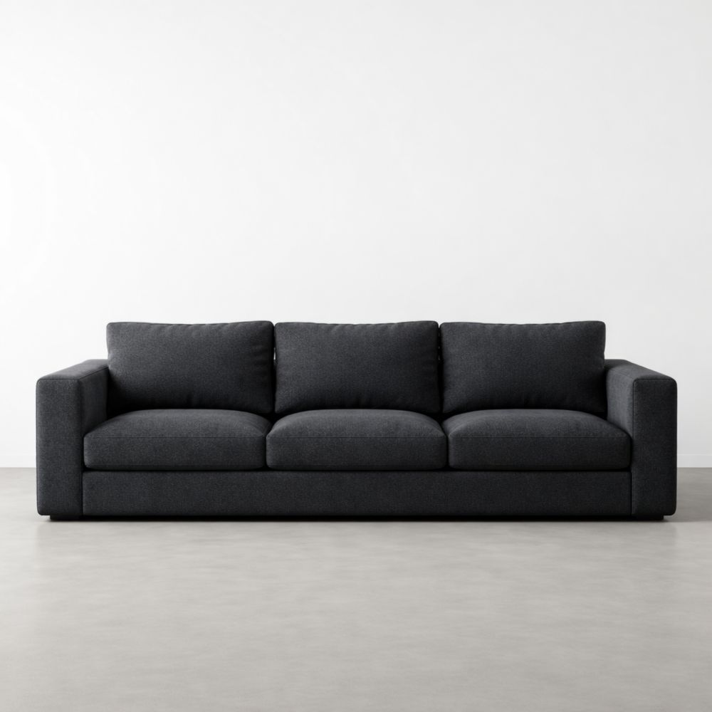 Dark Gray Fabric Sofa Three Seater Upholstered Couch 213cm