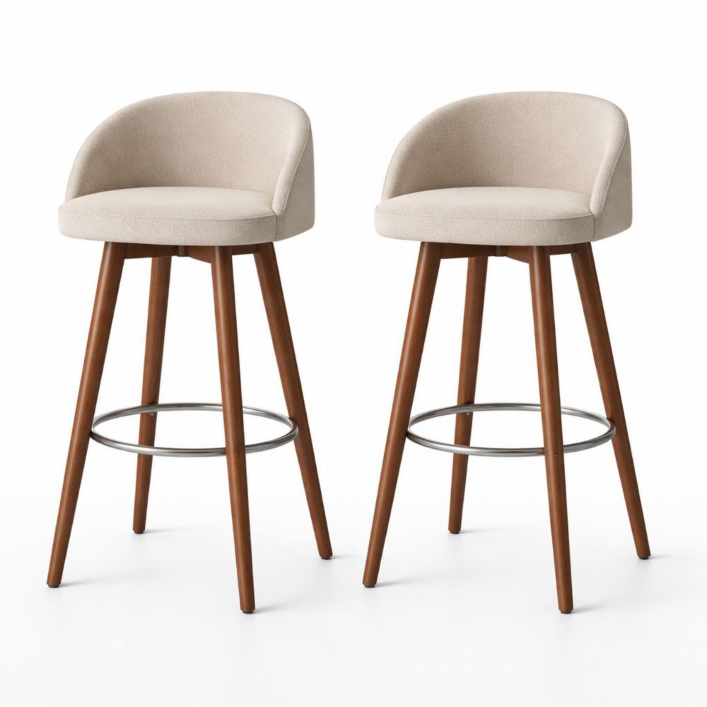 Fabric Swivel Bar Stools Set of 2 with Wood Legs