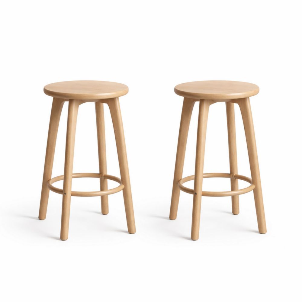 Wood Bar Stools Set Natural Finish 75cm Height