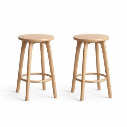 Wood Bar Stools Set Natural Finish 75cm Height