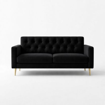 Black Tufted Fabric Sofa with Gold Legs
