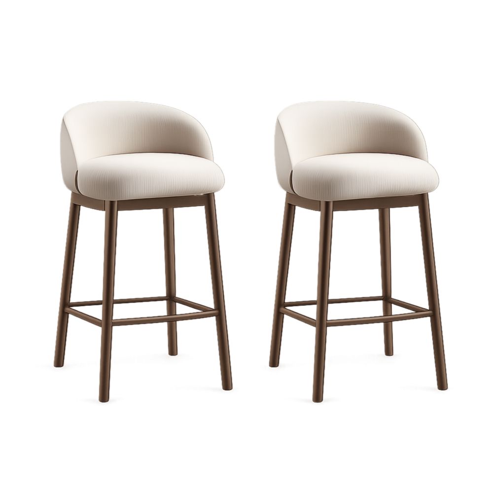 Set of 2 Upholstered Bar Stools with Wooden Legs Cream