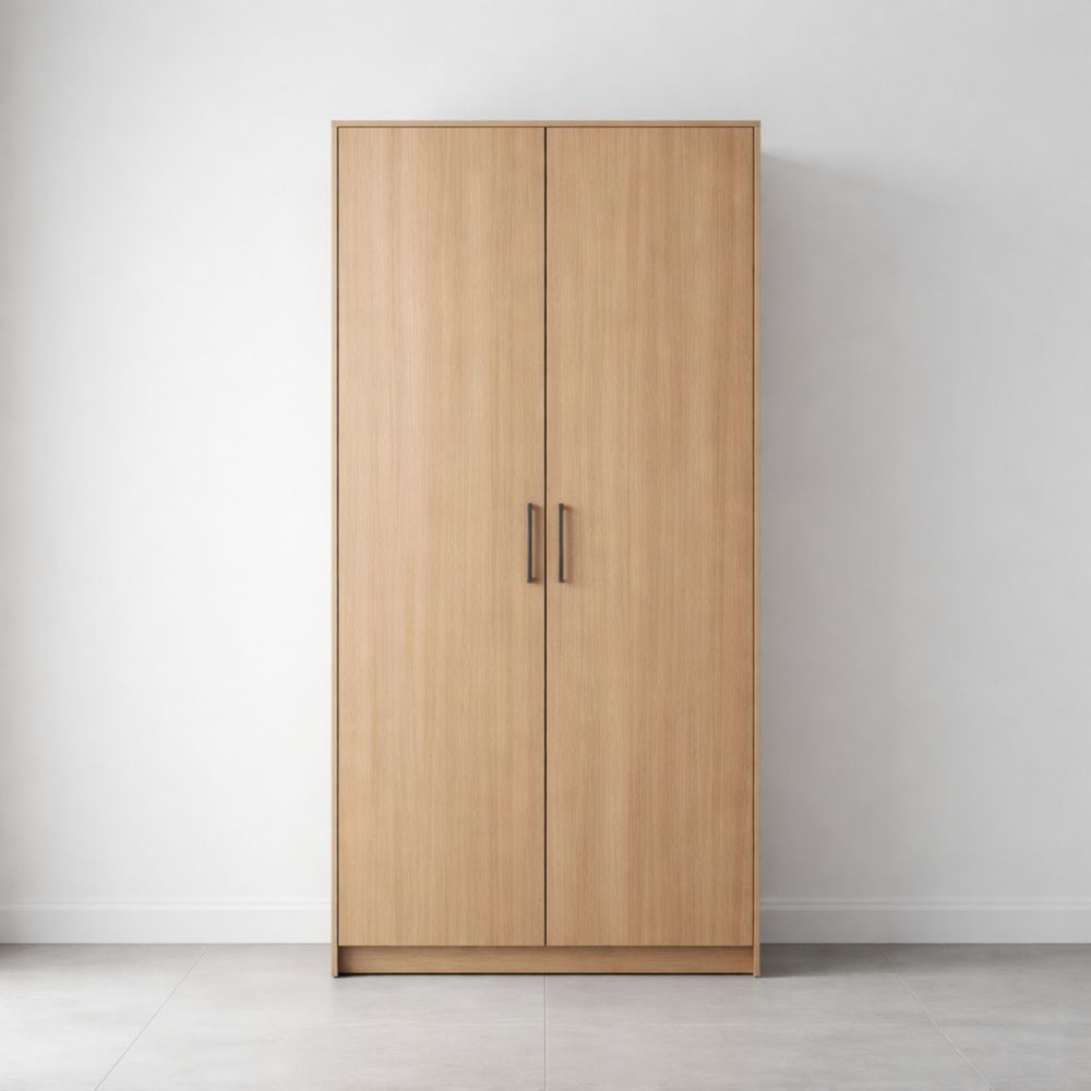 Two-Door Wardrobe Wood Veneer Natural Oak 180cm Height