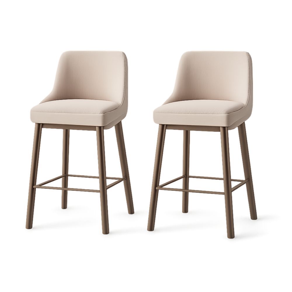 Set of 2 Beige Bar Stools Upholstered Fabric with Wooden Frame