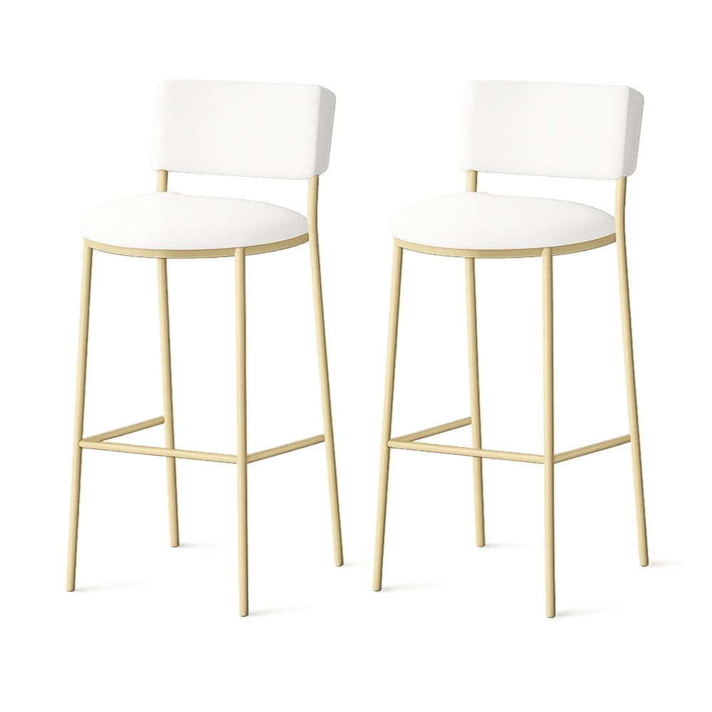 Set of 2 White Upholstered Counter Stools with Metal Frame
