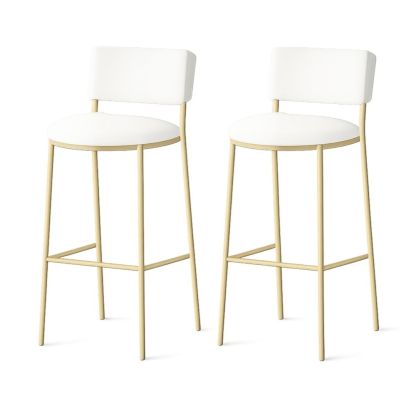 Set of 2 White Upholstered Counter Stools with Metal Frame