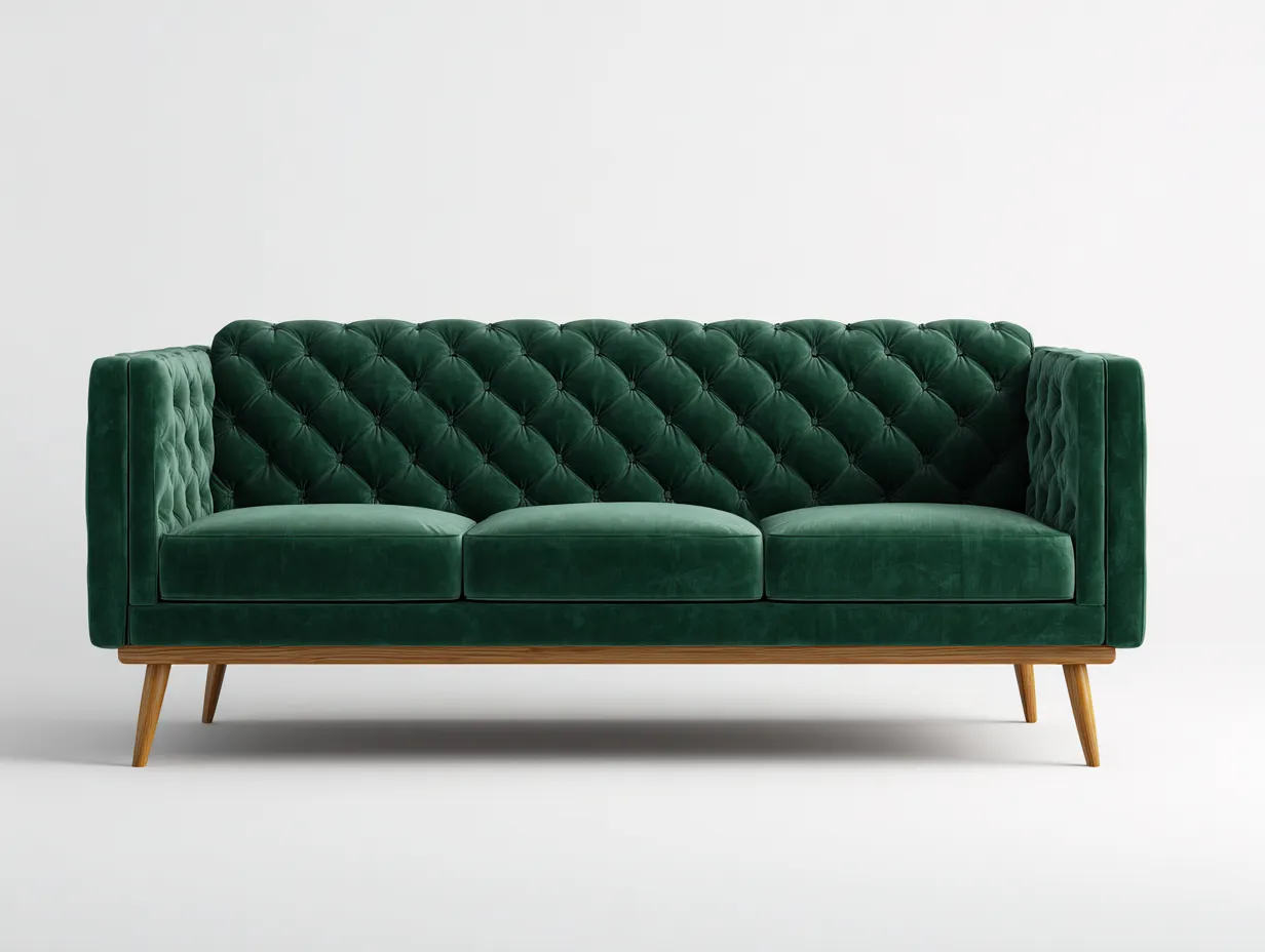 3 Seater Sofas fabric upholstered 3 seater sofa 210x85x80 cm - dark green - classic tufted design-Decorure