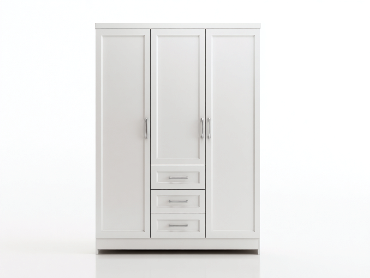 3 Door Wardrobe engineered wood 120x55x200 cm - white - modern storage design-Decorure