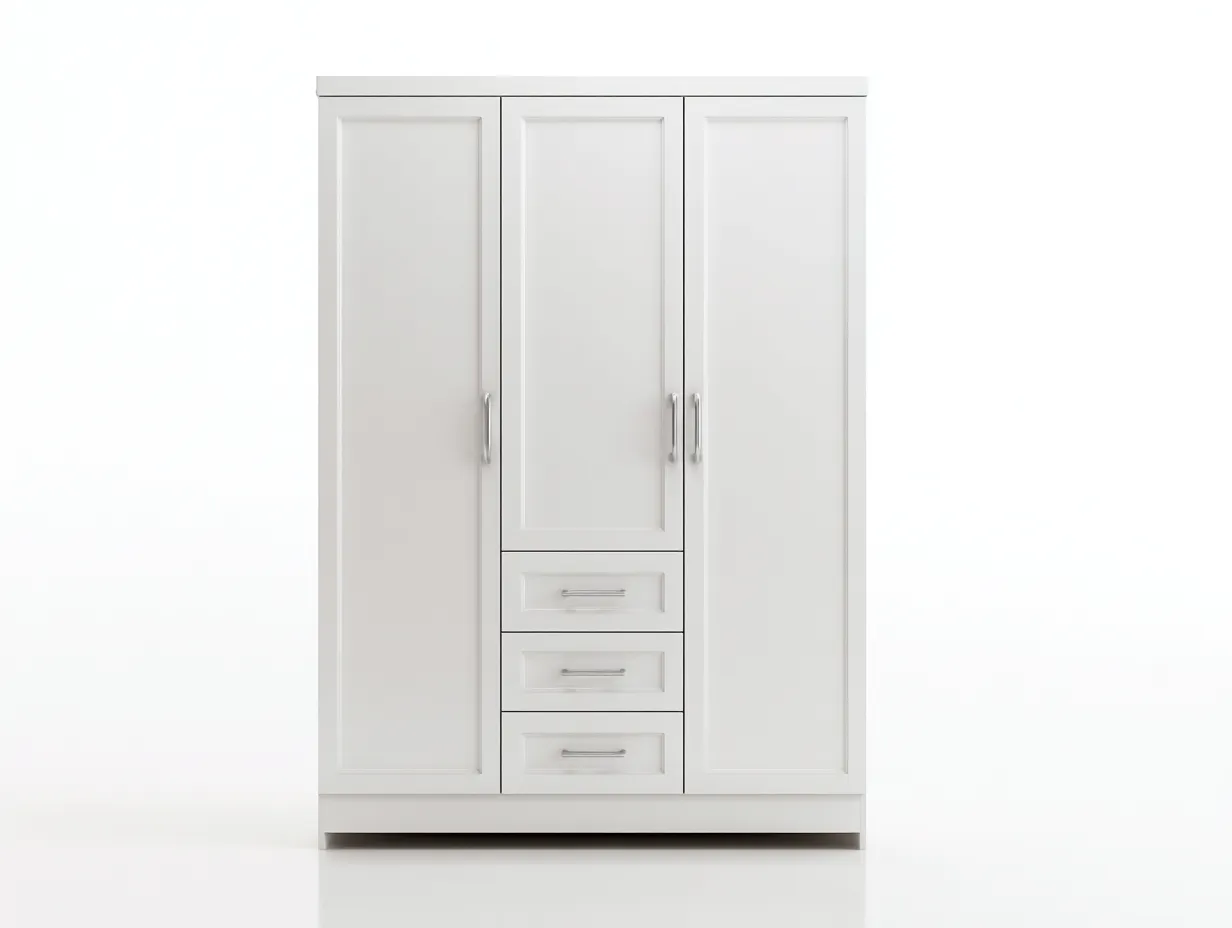 3 Door Wardrobe engineered wood 120x55x200 cm - white - modern storage design-Decorure