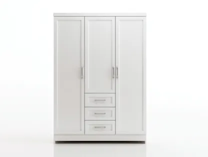 3 Door Wardrobe engineered wood 120x55x200 cm - white - modern storage design-Decorure